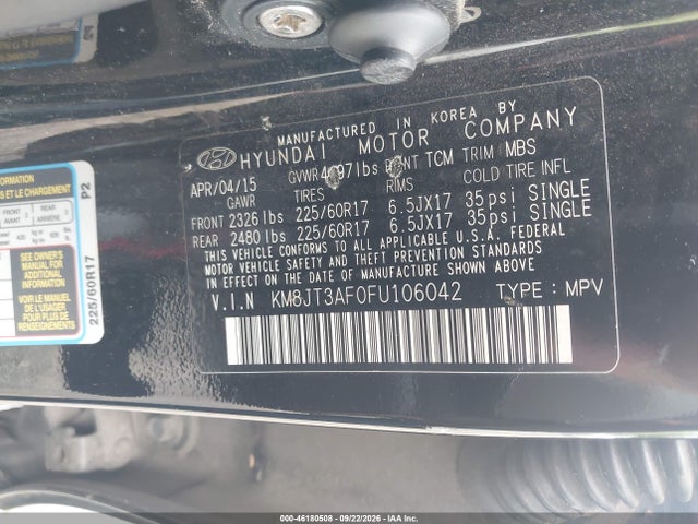 Продаж на аукціоні авто 2015 Hyundai Tucson Gls, vin: KM8JT3AF0FU106042, номер лоту: 46180508