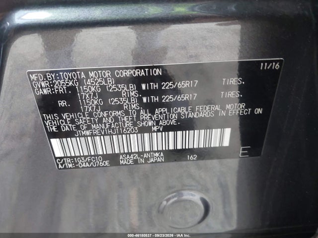 Продажа на аукционе авто 2017 Toyota Rav4 Xle, vin: JTMWFREV1HJ116203, номер лота: 46180537
