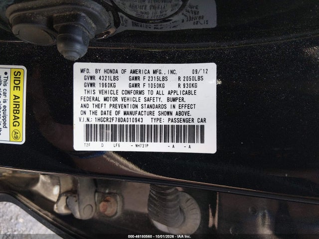 Продаж на аукціоні авто 2013 Honda Accord Ex, vin: 1HGCR2F78DA010943, номер лоту: 46180560