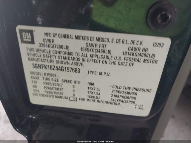 46180563 :رقم المزاد ، 3GNFK16Z44G197683 vin ، 2004 Chevrolet Suburban 1500 Z71 مزاد بيع