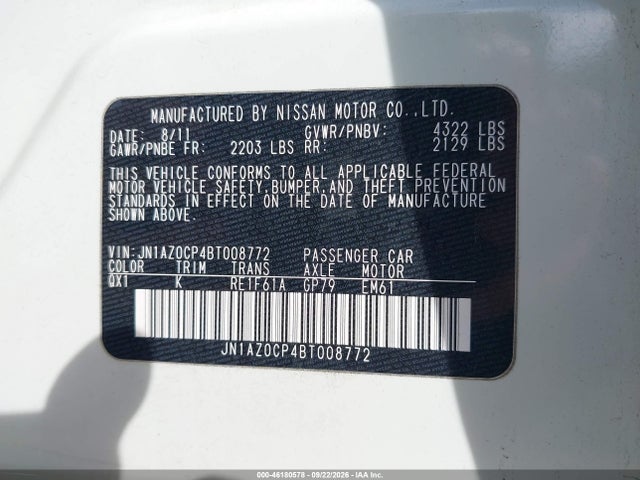 2011 Nissan Leaf Sl მანქანა იყიდება აუქციონზე, vin: JN1AZ0CP4BT008772, აუქციონის ნომერი: 46180578