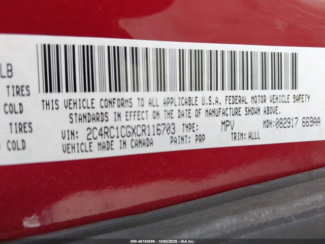 2012 Chrysler Town & Country Touring-l მანქანა იყიდება აუქციონზე, vin: 2C4RC1CGXCR116703, აუქციონის ნომერი: 46180599