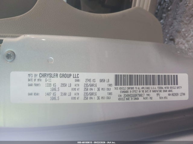 2011 Dodge Grand Caravan Crew მანქანა იყიდება აუქციონზე, vin: 2D4RN5DG6BR790817, აუქციონის ნომერი: 46180615