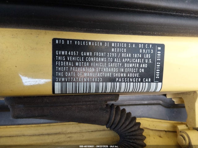 Продажа на аукционе авто 2014 Volkswagen Beetle 2.0t Gsr, vin: 3VWVT7ATXEM616823, номер лота: 46180651