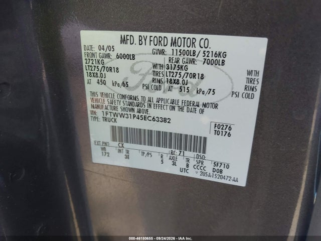 Продажа на аукционе авто 2005 Ford F-350 Lariat/xl/xlt, vin: 1FTWW31P45EC63382, номер лота: 46180655