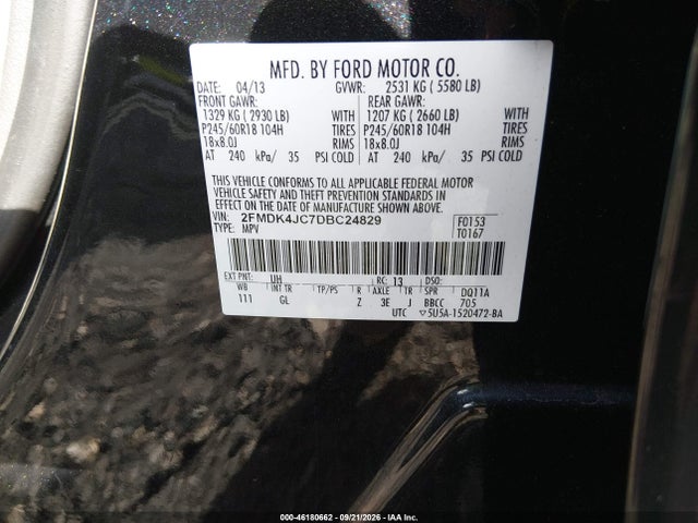 Продажа на аукционе авто 2013 Ford Edge Sel, vin: 2FMDK4JC7DBC24829, номер лота: 46180662