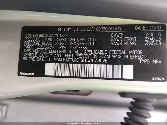 Продаж на аукціоні авто 2010 Volvo Xc60 3.2, vin: YV4982DLXA2104837, номер лоту: 46180666