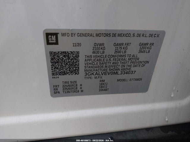 Aukcja sprzedaży 2021 Gmc Terrain Slt, vin: 3GKALVEV0ML334037, numer aukcji: 46180673