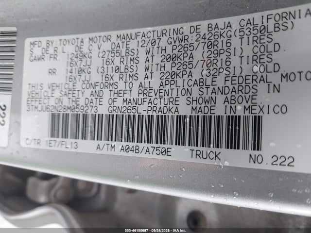 Aukcja sprzedaży 2008 Toyota Tacoma Prerunner V6, vin: 3TMJU62N28M059273, numer aukcji: 46180697