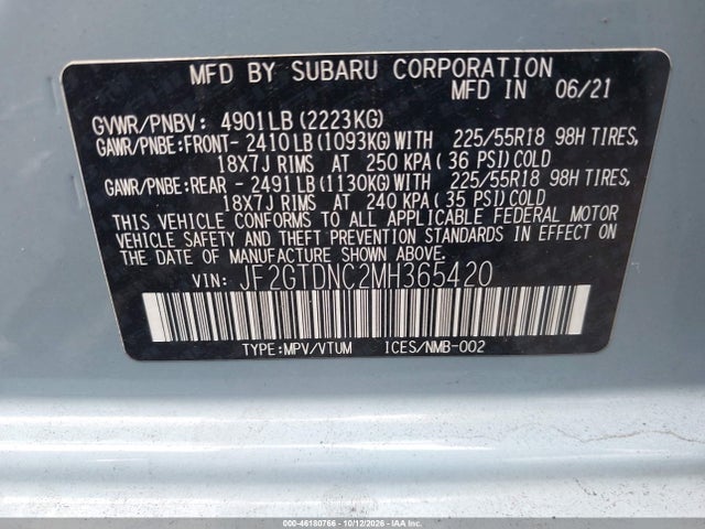 Subaru CROSSTREK HYBRID 2021 JF2GTDNC2MH365420 Image 9