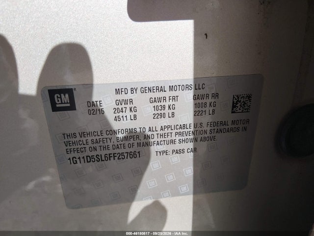 46180817 :رقم المزاد ، 1G11D5SL6FF257661 vin ، 2015 Chevrolet Malibu 2lt مزاد بيع