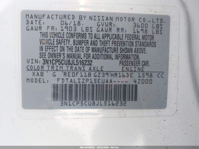 Nissan KICKS SV 2018 3N1CP5CU8JL516232 Image 9