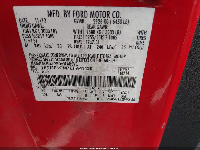 2014 Ford F-150 Xlt მანქანა იყიდება აუქციონზე, vin: 1FTMF1CM7EFA41136, აუქციონის ნომერი: 46180848
