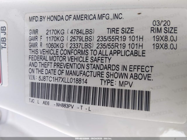 Продаж на аукціоні авто 2020 Acura Rdx Advance Package, vin: 5J8TC1H7XLL018814, номер лоту: 46180866