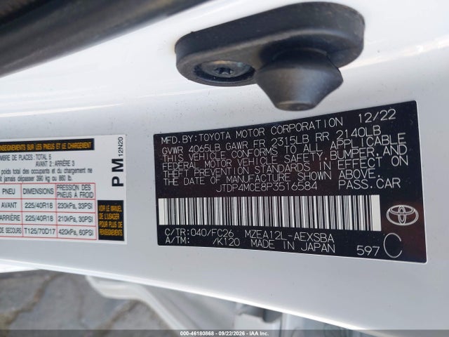 Продаж на аукціоні авто 2023 Toyota Corolla Se, vin: JTDP4MCE8P3516584, номер лоту: 46180868