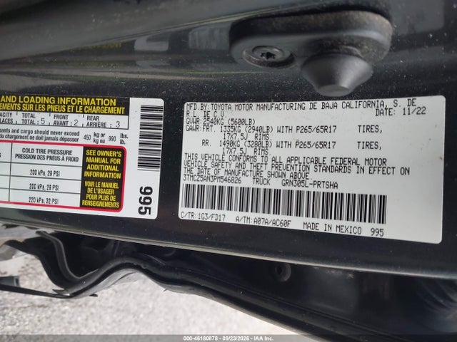 46180878 :رقم المزاد ، 3TMCZ5AN3PM546826 vin ، 2023 Toyota Tacoma Trd Sport مزاد بيع