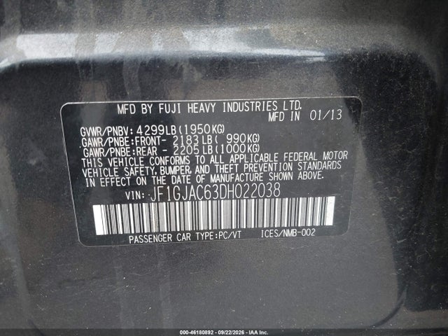 Продажа на аукционе авто 2013 Subaru Impreza 2.0i Premium, vin: JF1GJAC63DH022038, номер лота: 46180892