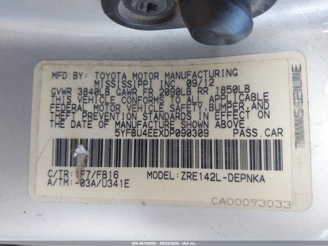 Продаж на аукціоні авто 2013 Toyota Corolla Le, vin: 5YFBU4EEXDP090309, номер лоту: 46180893