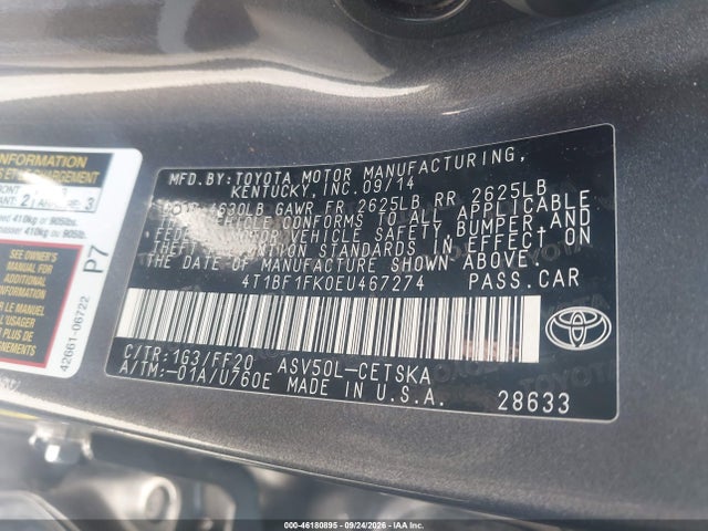 4T1BF1FK0EU467274 Toyota CAMRY SE