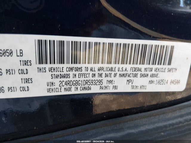 46180901 :رقم المزاد ، 2C4RDGBG1DR593295 vin ، 2013 Dodge Grand Caravan American Value Pkg مزاد بيع