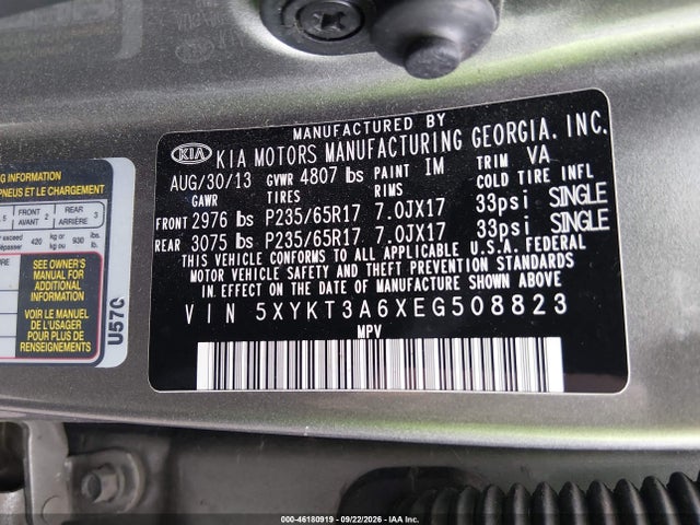 KIA SORENTO LX 2014 5XYKT3A6XEG508823 Image 9