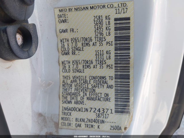 Aukcja sprzedaży 2018 Nissan Frontier Sv, vin: 1N6AD0CW1JN724371, numer aukcji: 46180967