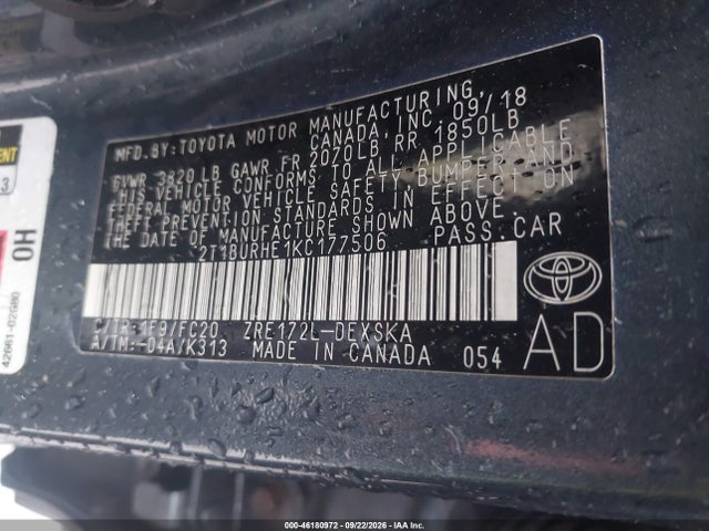 Aukcja sprzedaży 2019 Toyota Corolla Se, vin: 2T1BURHE1KC177506, numer aukcji: 46180972