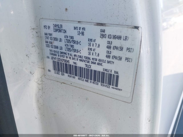 46180977 :رقم المزاد ، 3B7HF13Z2VG758345 vin ، 1997 Dodge Ram 1500 St مزاد بيع