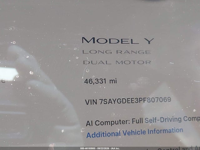 7SAYGDEE3PF807069 Tesla Model Y Awd/long Range Dual Motor All-wheel Drive