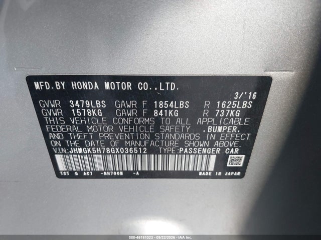 Продаж на аукціоні авто 2016 Honda Fit Ex, vin: JHMGK5H78GX036512, номер лоту: 46181023