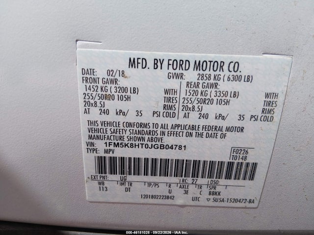 Продаж на аукціоні авто 2018 Ford Explorer Platinum, vin: 1FM5K8HT0JGB04781, номер лоту: 46181028