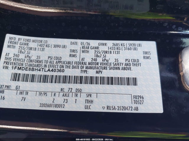 2026 Ford Bronco Outer Banks მანქანა იყიდება აუქციონზე, vin: 1FMDE8BH4TLA40360, აუქციონის ნომერი: 46181053