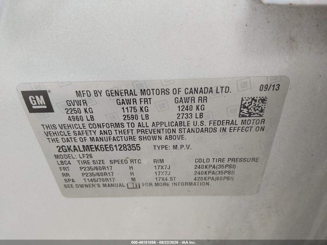 GMC Terrain Sle-1 2014 2GKALMEK6E6128355 Image 9