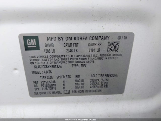 Продажа на аукционе авто 2017 Buick Encore Essence, vin: KL4CJCSBXHB013567, номер лота: 46181060