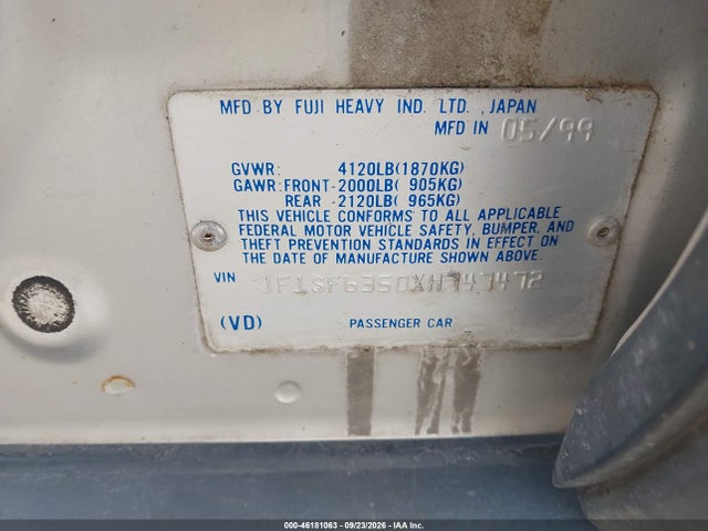 Aukcja sprzedaży 1999 Subaru Forester L, vin: JF1SF6350XH747472, numer aukcji: 46181063