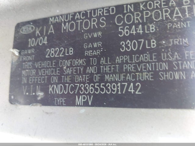 Продаж на аукціоні авто 2005 Kia Sorento Ex/lx, vin: KNDJC733655391742, номер лоту: 46181068