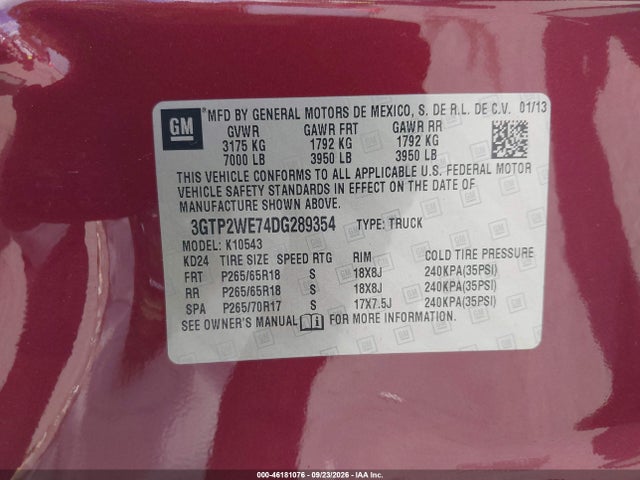Продаж на аукціоні авто 2013 Gmc Sierra 1500 Slt, vin: 3GTP2WE74DG289354, номер лоту: 46181076