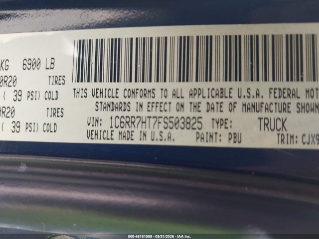 46181089 :رقم المزاد ، 1C6RR7HT7FS503825 vin ، 2015 Ram 1500 Sport مزاد بيع
