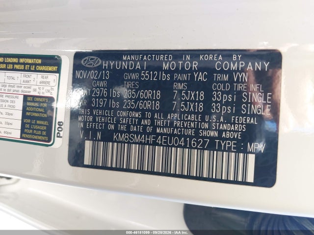 KM8SM4HF4EU041627 Hyundai Santa Fe Gls