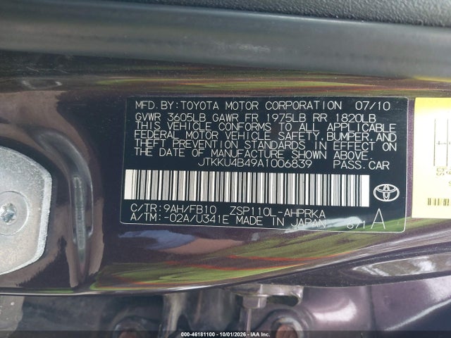 2010 Scion Xd მანქანა იყიდება აუქციონზე, vin: JTKKU4B49A1006839, აუქციონის ნომერი: 46181100