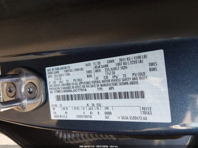 Ford ESCAPE SE 2020 1FMCU9G60LUC77014 Image 9