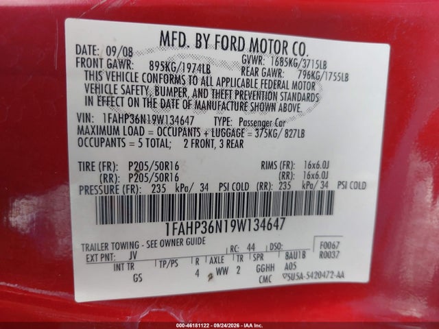 Продаж на аукціоні авто 2009 Ford Focus Ses, vin: 1FAHP36N19W134647, номер лоту: 46181122