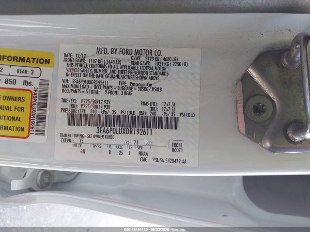 Продажа на аукционе авто 2013 Ford Fusion Hybrid Se, vin: 3FA6P0LUXDR192611, номер лота: 46181125
