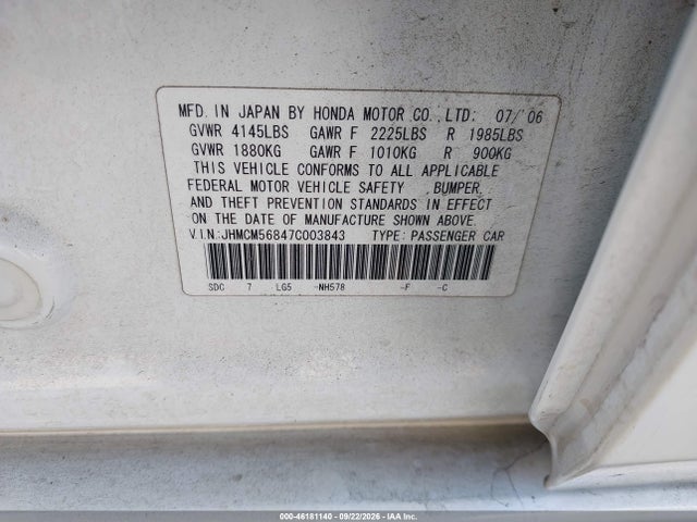 Aukcja sprzedaży 2007 Honda Accord 2.4 Ex, vin: JHMCM56847C003843, numer aukcji: 46181140