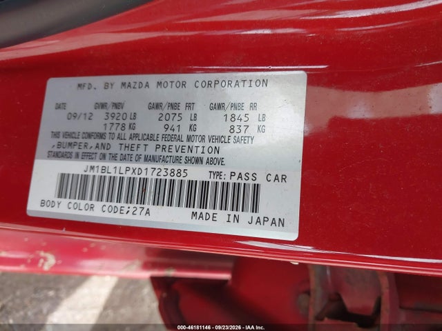 Aukcja sprzedaży 2013 Mazda Mazda3 I Touring, vin: JM1BL1LPXD1723885, numer aukcji: 46181146