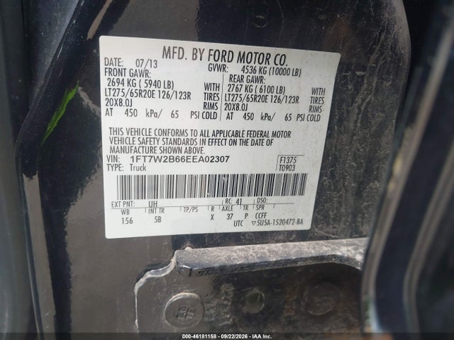 Auction sale of the 2014 Ford F-250 Lariat, vin: 1FT7W2B66EEA02307, lot number: 46181158