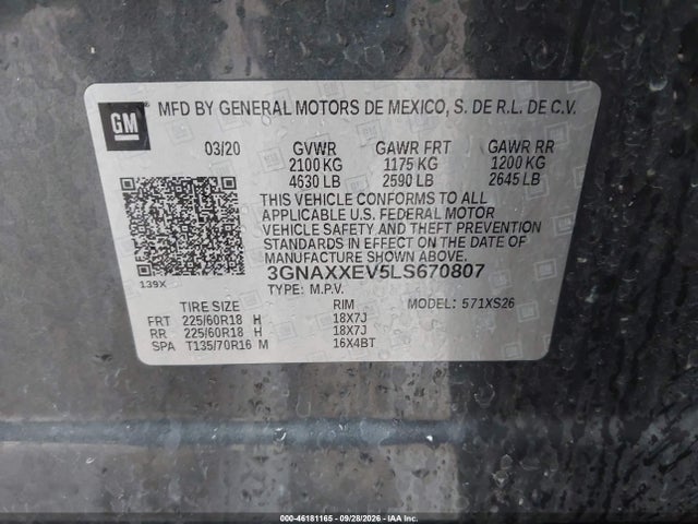 3GNAXXEV5LS670807 Chevrolet Equinox Awd Premier 1.5l Turbo