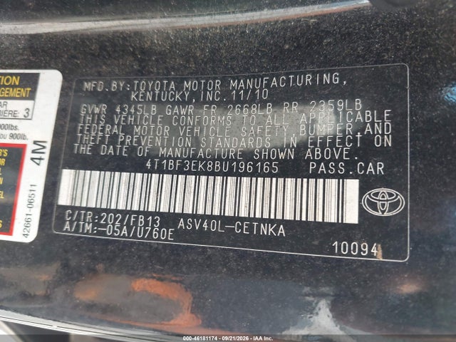 46181174 :رقم المزاد ، 4T1BF3EK8BU196165 vin ، 2011 Toyota Camry مزاد بيع