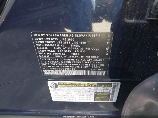 Aukcja sprzedaży 2012 Volkswagen Touareg Vr6 Lux, vin: WVGFF9BP6CD003405, numer aukcji: 46181184