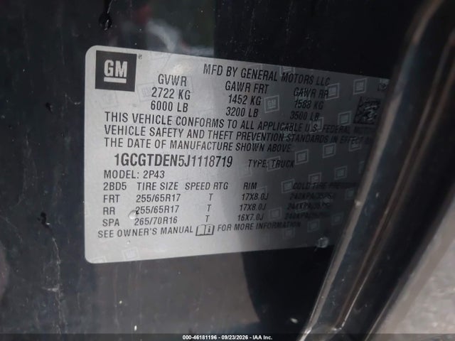 Aukcja sprzedaży 2018 Chevrolet Colorado Z71, vin: 1GCGTDEN5J1118719, numer aukcji: 46181196